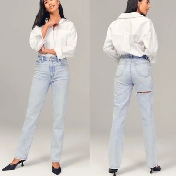 NWT Abercrombie Fitch 90s Straight Leg Ultra High Rise Jeans Women's 34 18 Short - Picture 1 of 12
